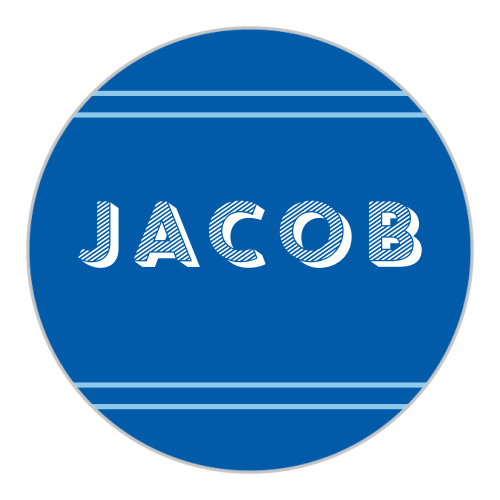 Our stunning Big Name Bar Mitzvah Stickers are as simple as they come: your son's name adorns the center in bold, 3D-style text against a deep blue background, carefully delineated by a double-duo of pale blue lines. These stickers are perfect for decorating stationery, sealing envelopes, and as little mementos of the big day!