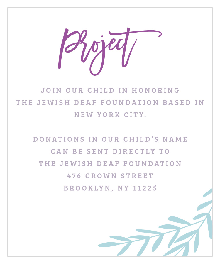 Elegant Vineyard Bat Mitzvah Project Cards