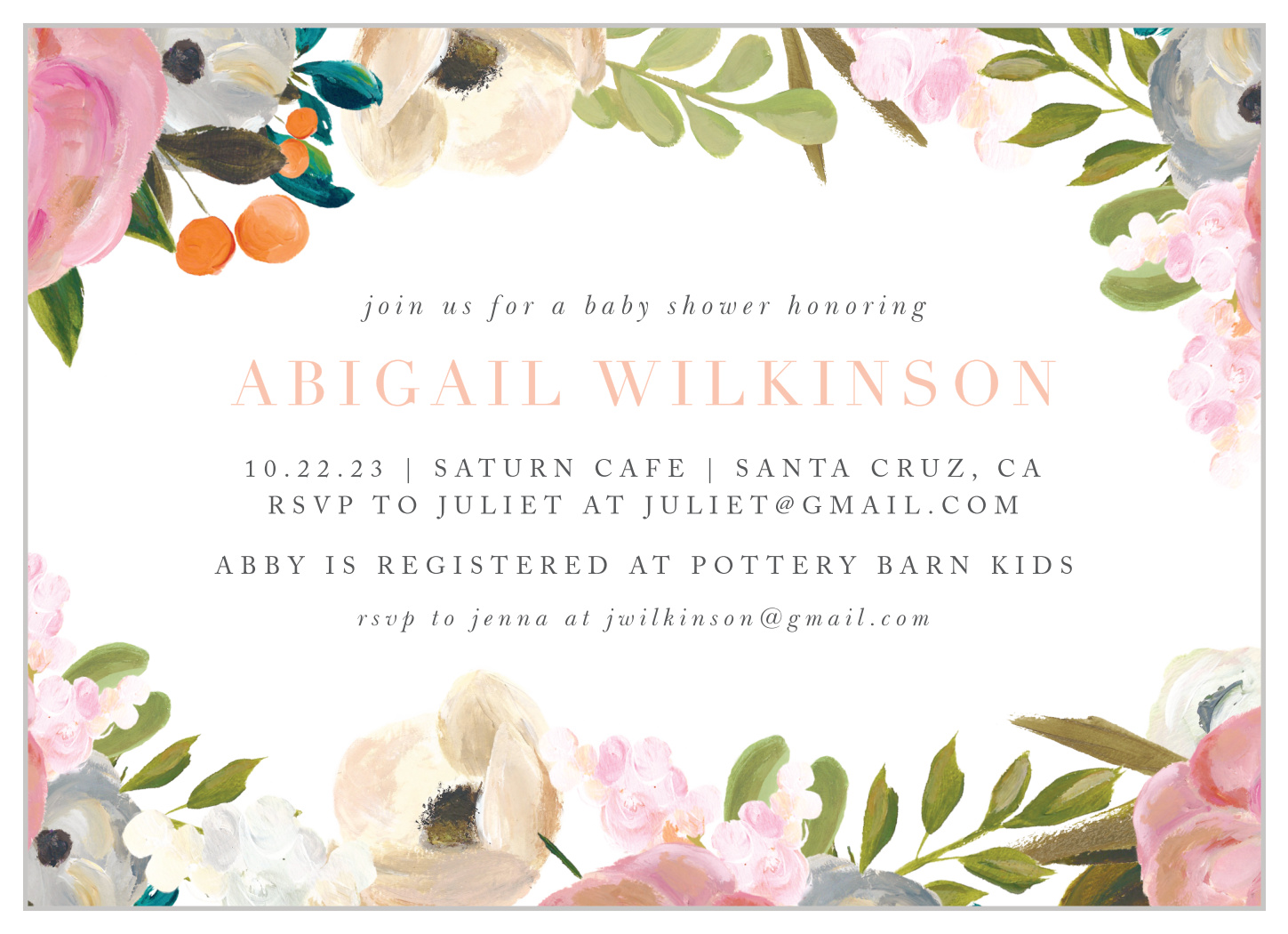 Gouache Blooms Baby Shower Invitations