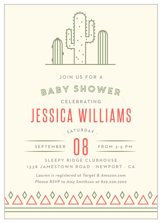 Bring out the inner desert dweller with our Desert Cactus Baby Shower Invitations. 