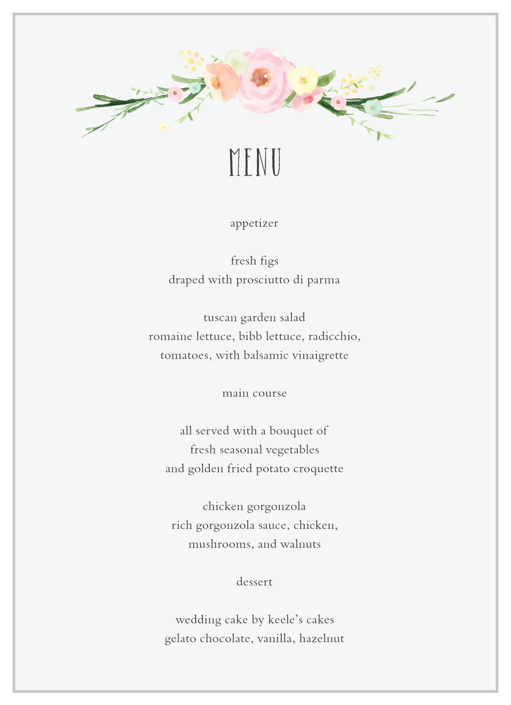 Shaded Garden Wedding Menus