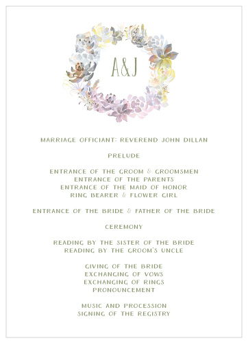 Succulent Wreath Wedding Programs