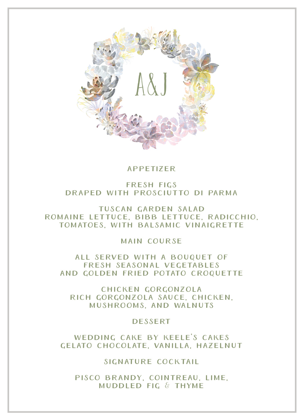 Succulent Wreath Wedding Menus