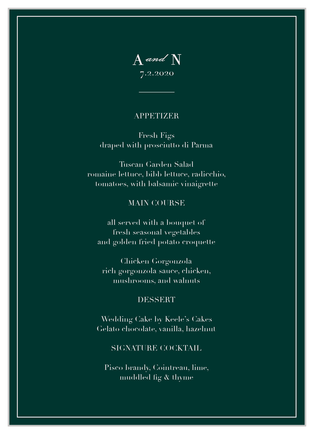 Southern Romance Wedding Menus