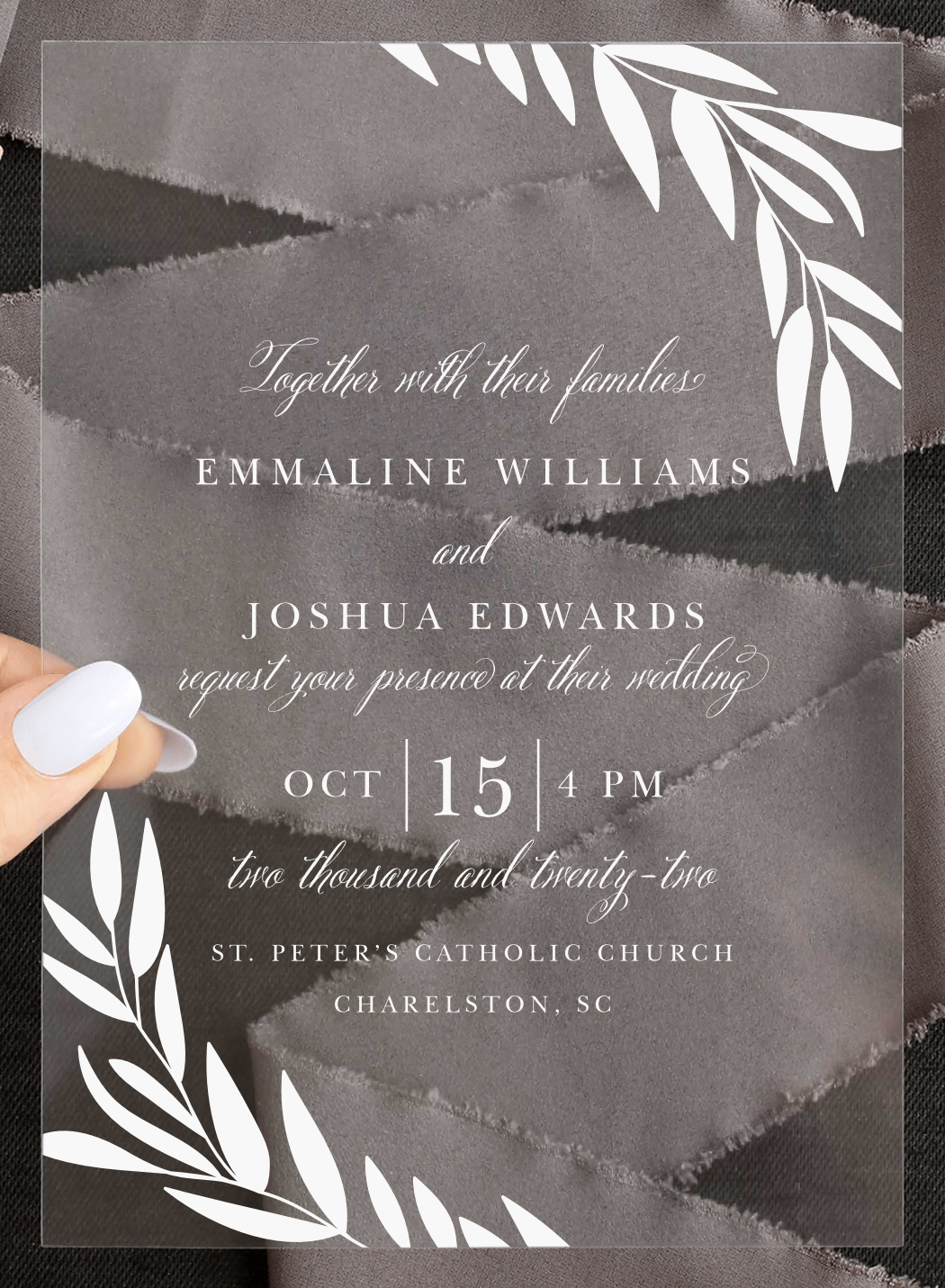 Greenery Leaves Clear Wedding Invitations