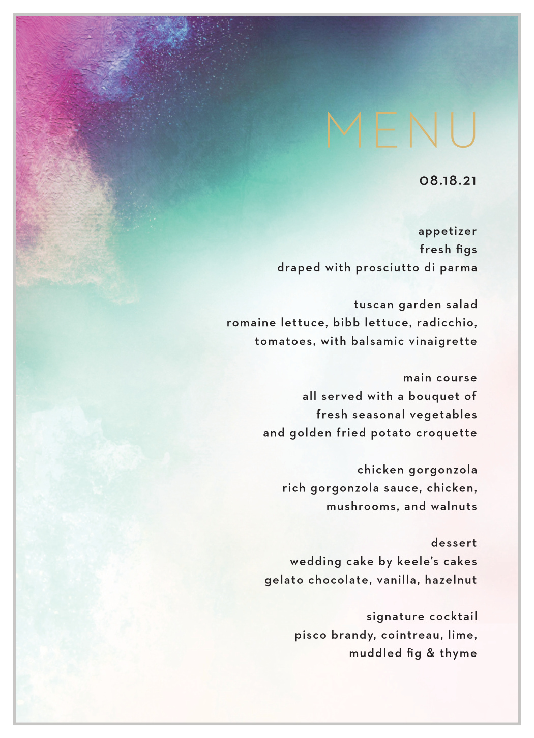 Love Hues Wedding Menus