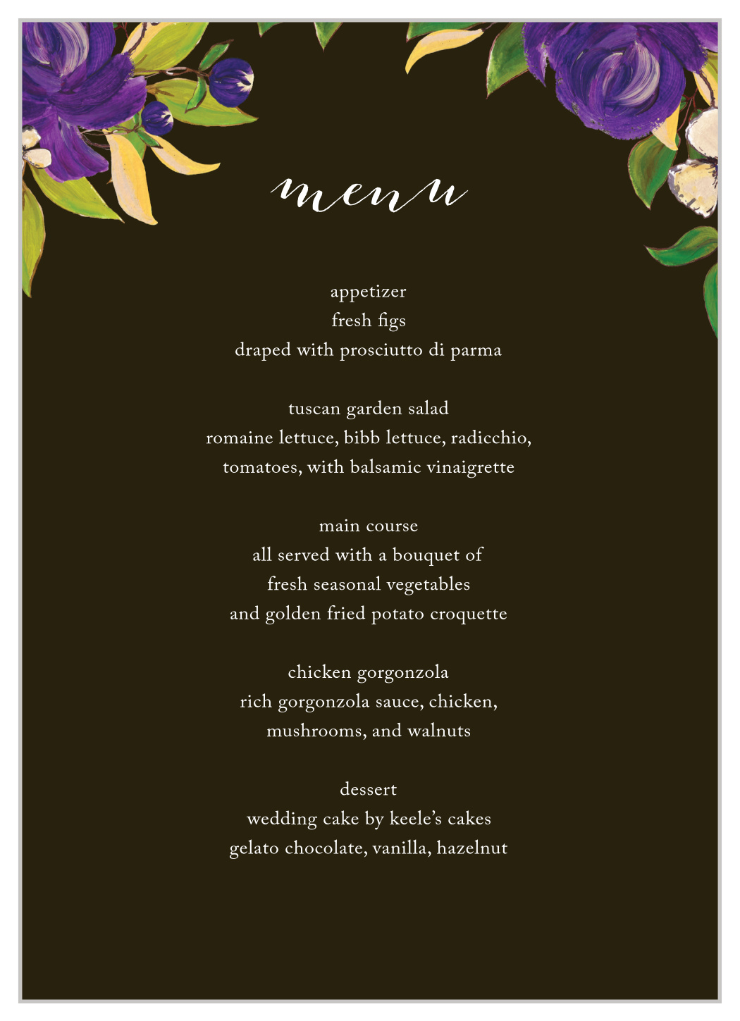 Purple Blooms Wedding Menus