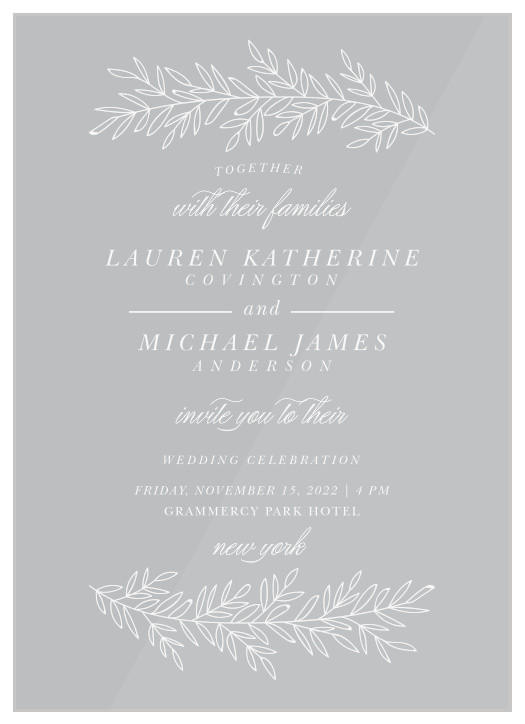 Our Vintage Greenery Clear Wedding Invitations are perfect for an outdoor or seasonal themed event!