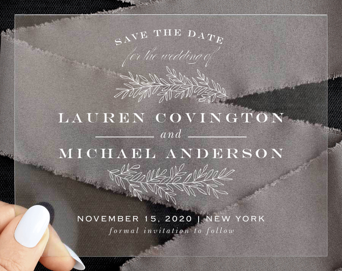 Vintage Greenery Clear Save the Date Cards