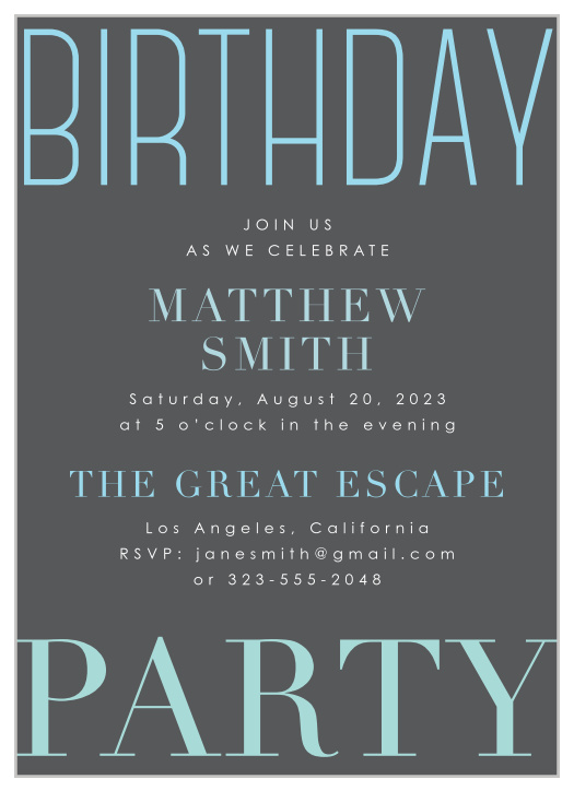 Have the birthday party of the year with our stunningly simple Modern Soiree Adult Birthday Party Invitations.
