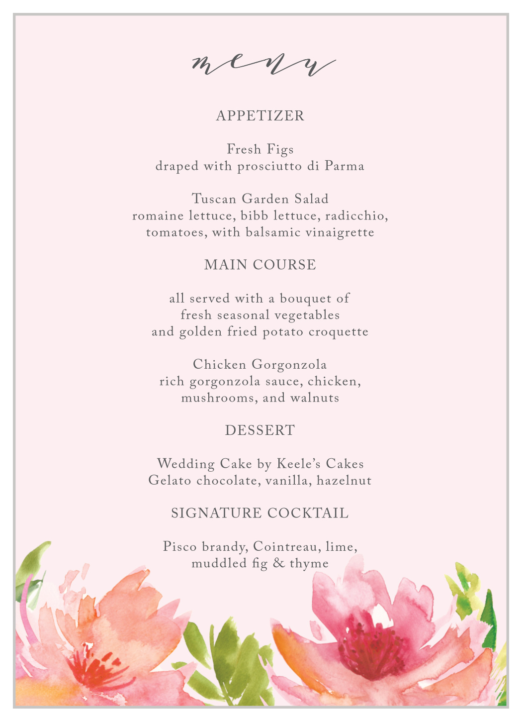 Botanical Gardens Wedding Menus