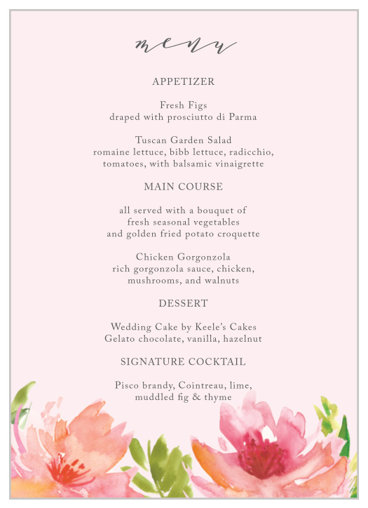 Describe your guests' meal options in mouthwatering detail and unforgettable style with our Botanical Gardens Wedding Menus.