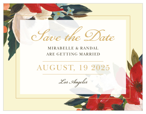 Give your guests plenty of advance notice with our gorgeous Amaryllis Bouquet Save-the-Date Magnets. Lovely floral illustrations cover the design, adding elegance to the gold-calligraphy flourish that spells out your wedding details. With a black print to add a clean-cut element, these gorgeous designs will look absolutely incredible in your guests' homes.