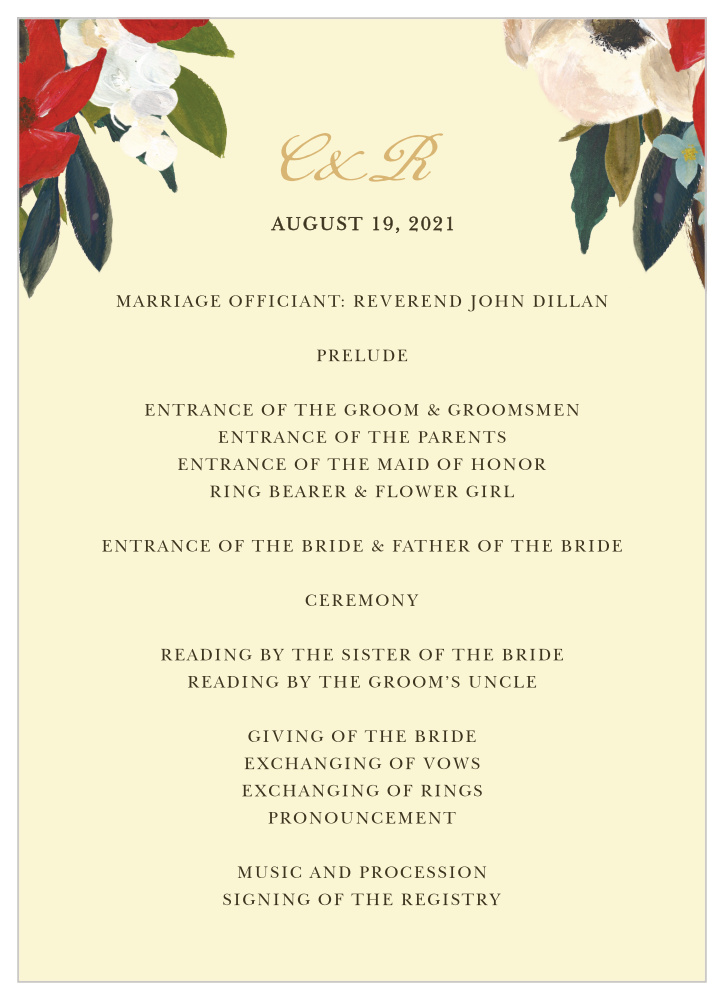 Amaryllis Bouquet Wedding Programs