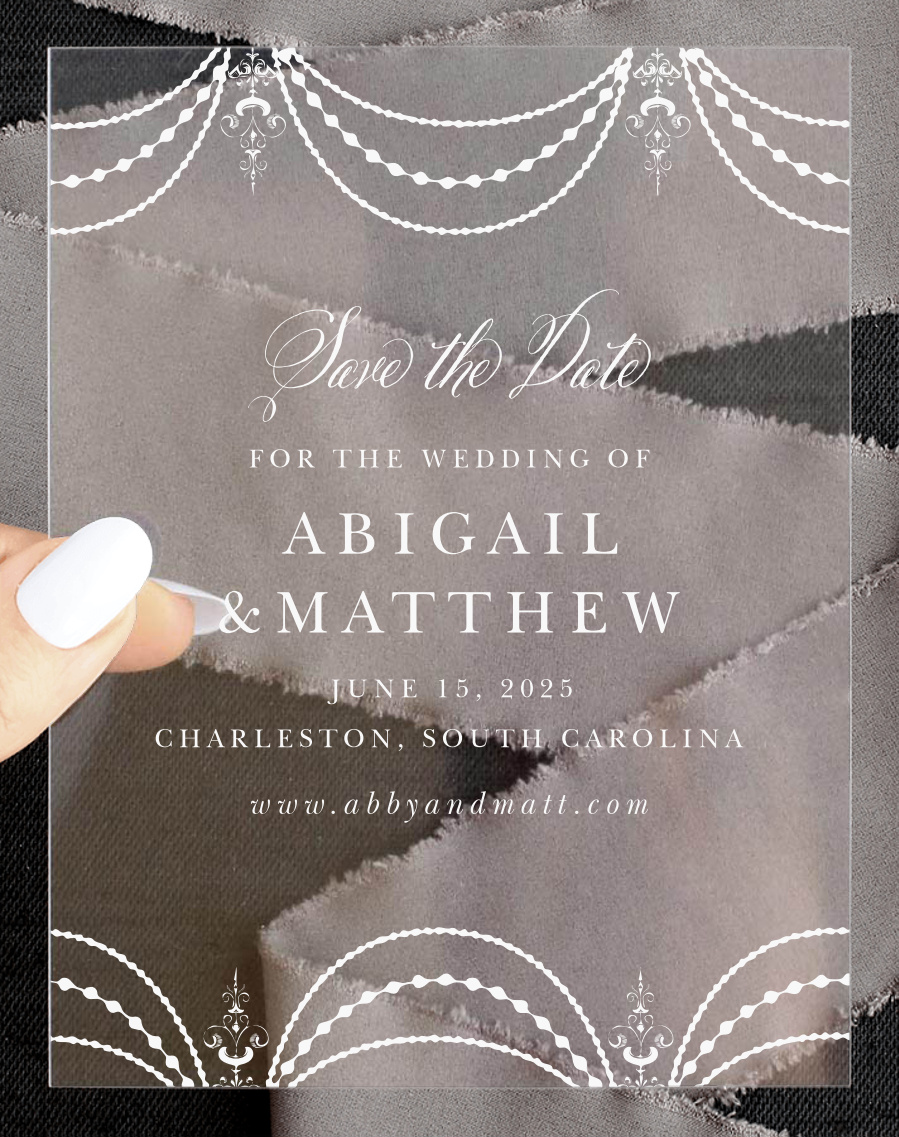 Elegant Chandelier Clear Save the Date Cards