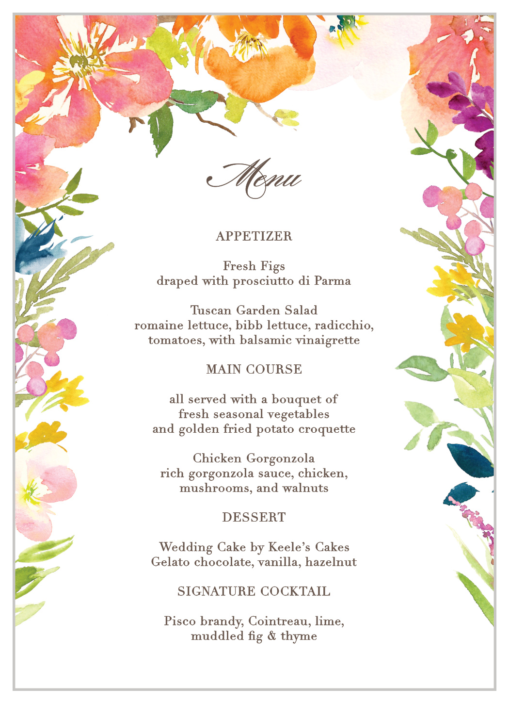Colorful Garden Wedding Menus