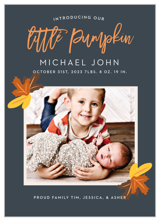 Our Little Pumpkin Birth Announcements are perfect for an autumn birth! 