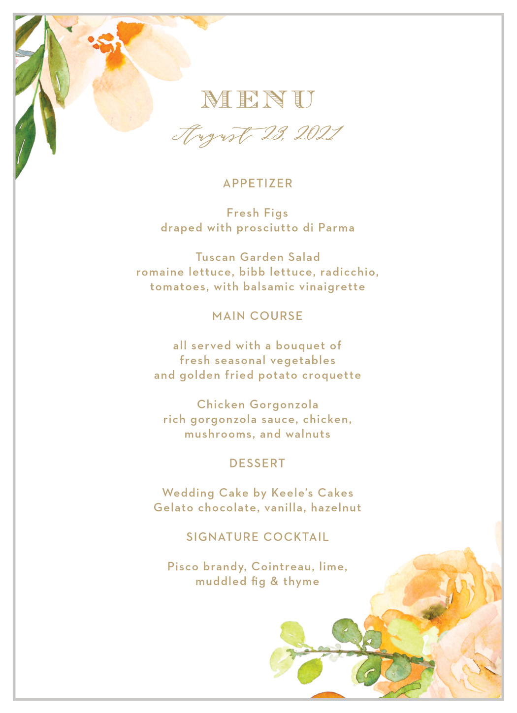 Peachy Flowers Wedding Menus