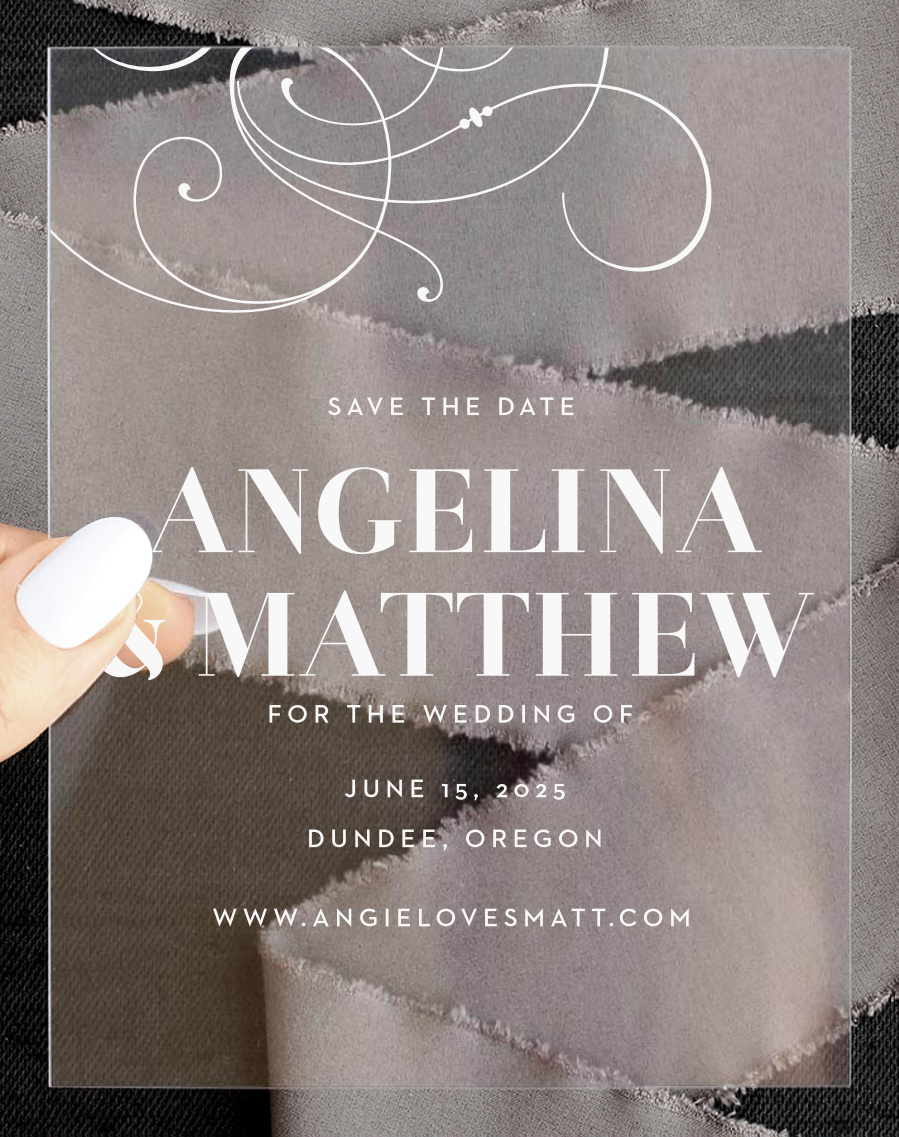 Bold Swash Clear Save the Date Cards