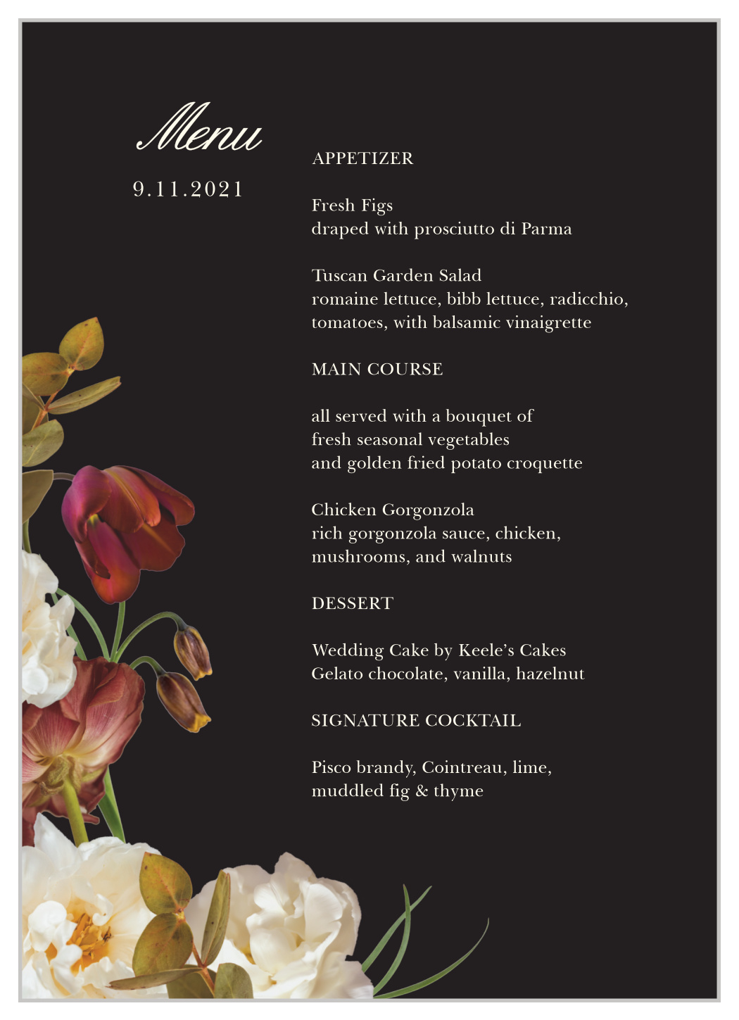 Romantic Flowers Wedding Menus