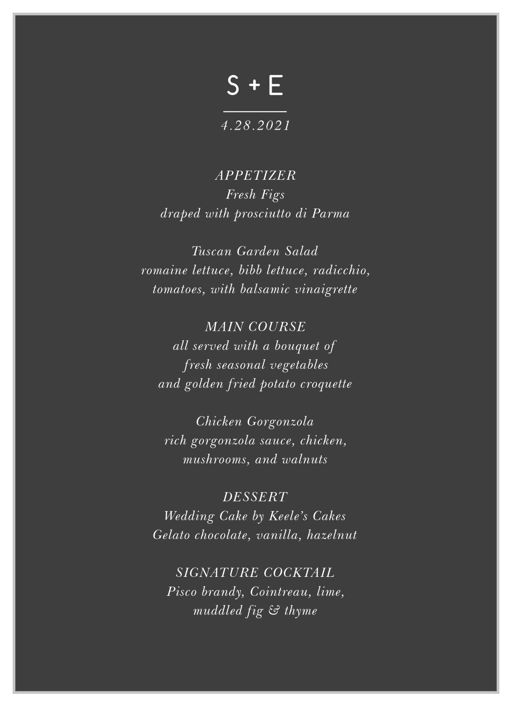 Stormy Florals Wedding Menus