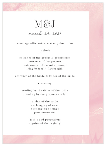 Swirls of pink and gold hues blend together into a dreamy, cream textured finish for our Blushing Gold Wedding Programs.