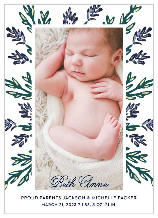 Our Lavender Garden Birth Announcements have a minimal, natural look that is perfect for any baby. 