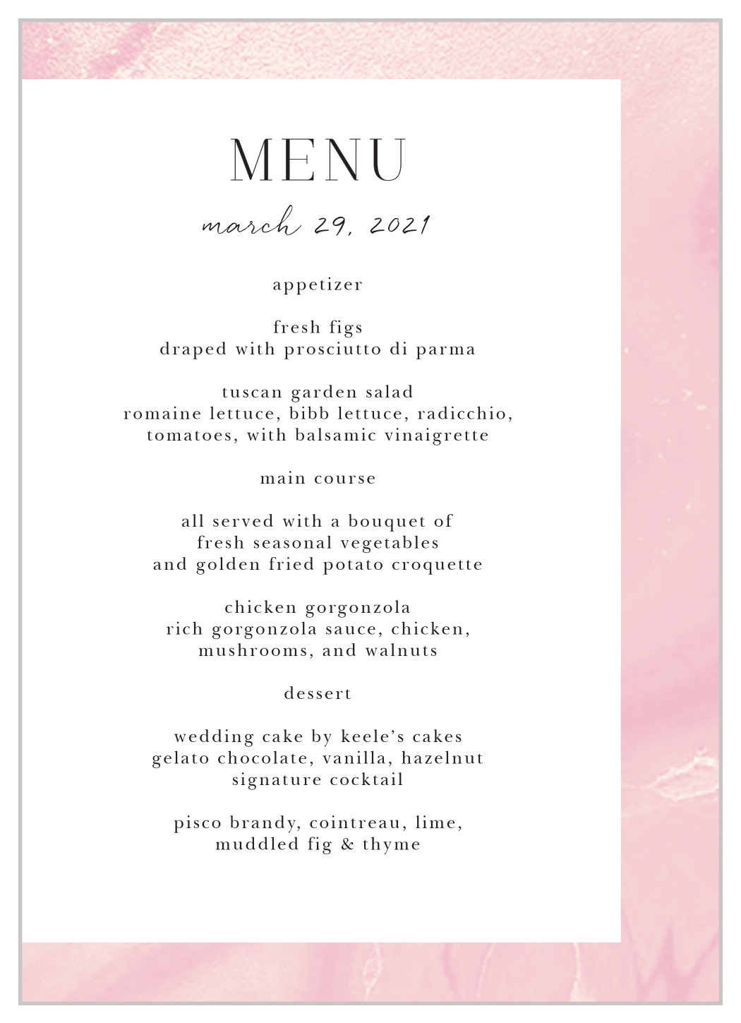 Blushing Gold Wedding Menus