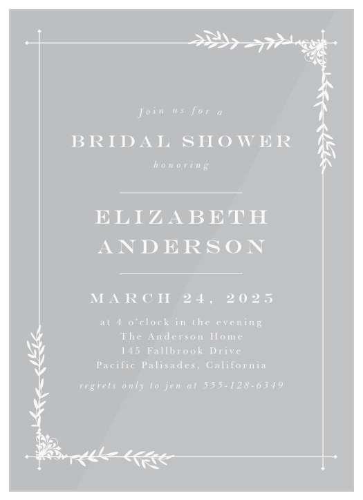 Our stunning Garden Frame Clear Bridal Shower Invitations are vintage and elegant.