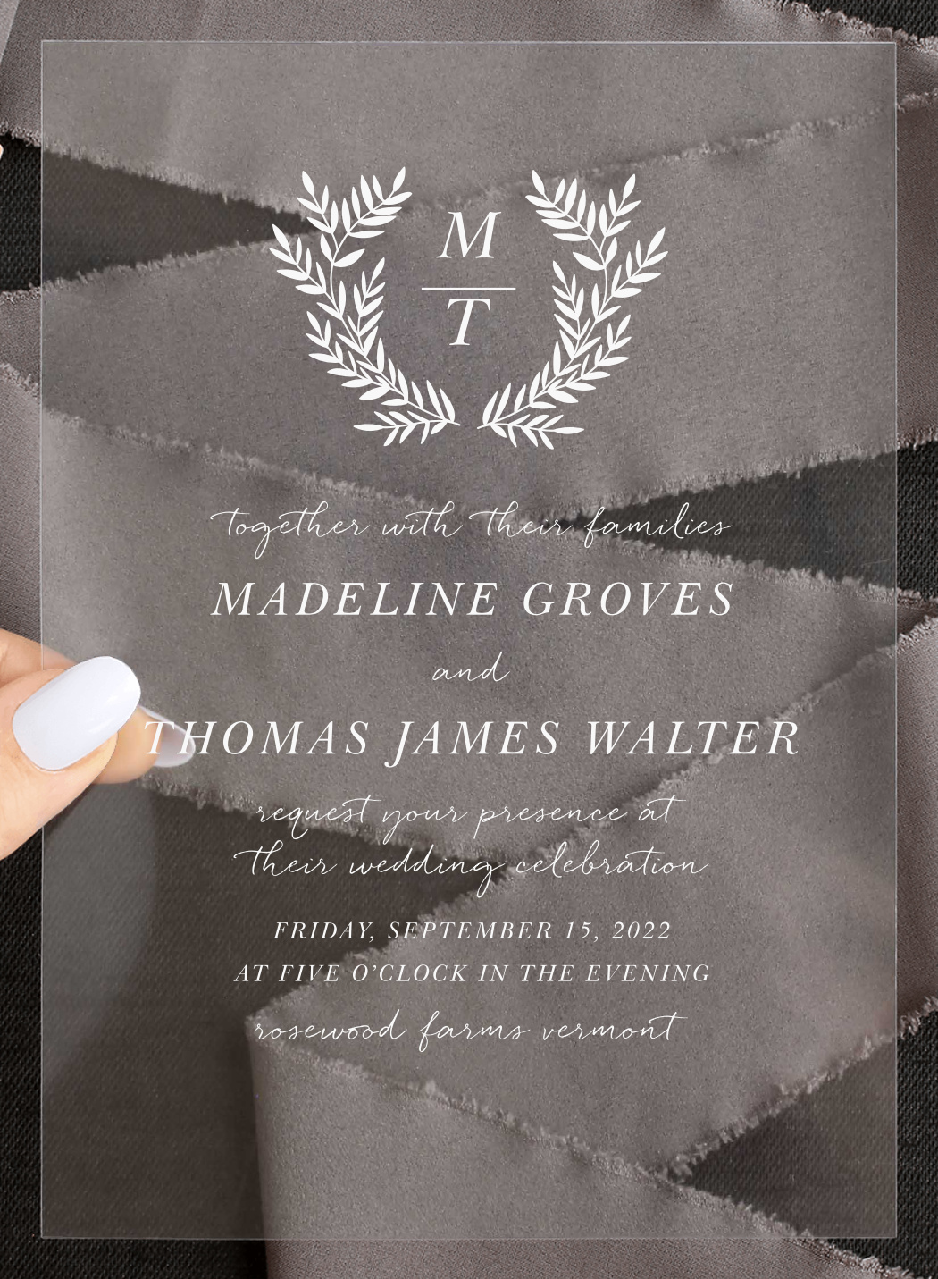 Botanical Monogram Clear Wedding Invitations