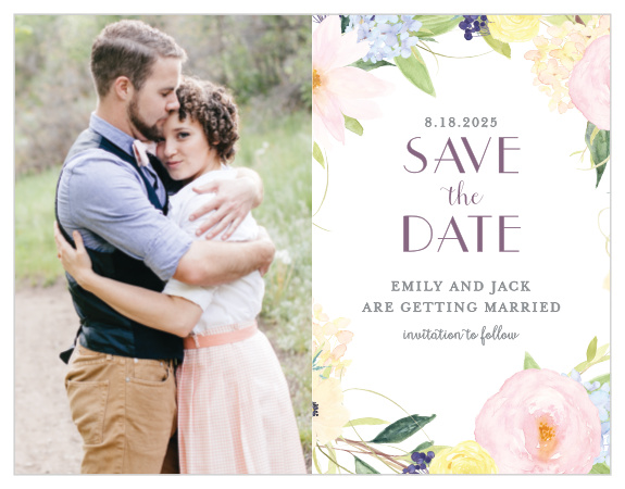 Delight your guests with the subtle beauty of our Spring Watercolors Save-the-Date Cards. 