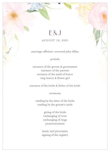 Spring Watercolors Wedding Programs