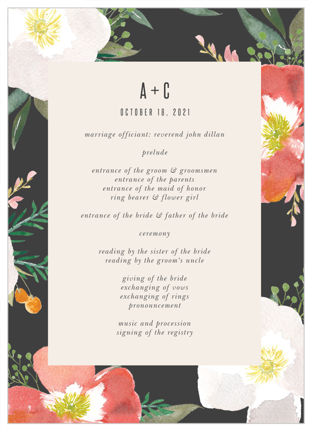 Spring Rose Wedding Programs