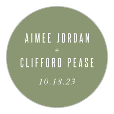 Our Spring Rose Wedding Stickers use a modern, thin-lined text to state your names, atop a guacamole green backdrop