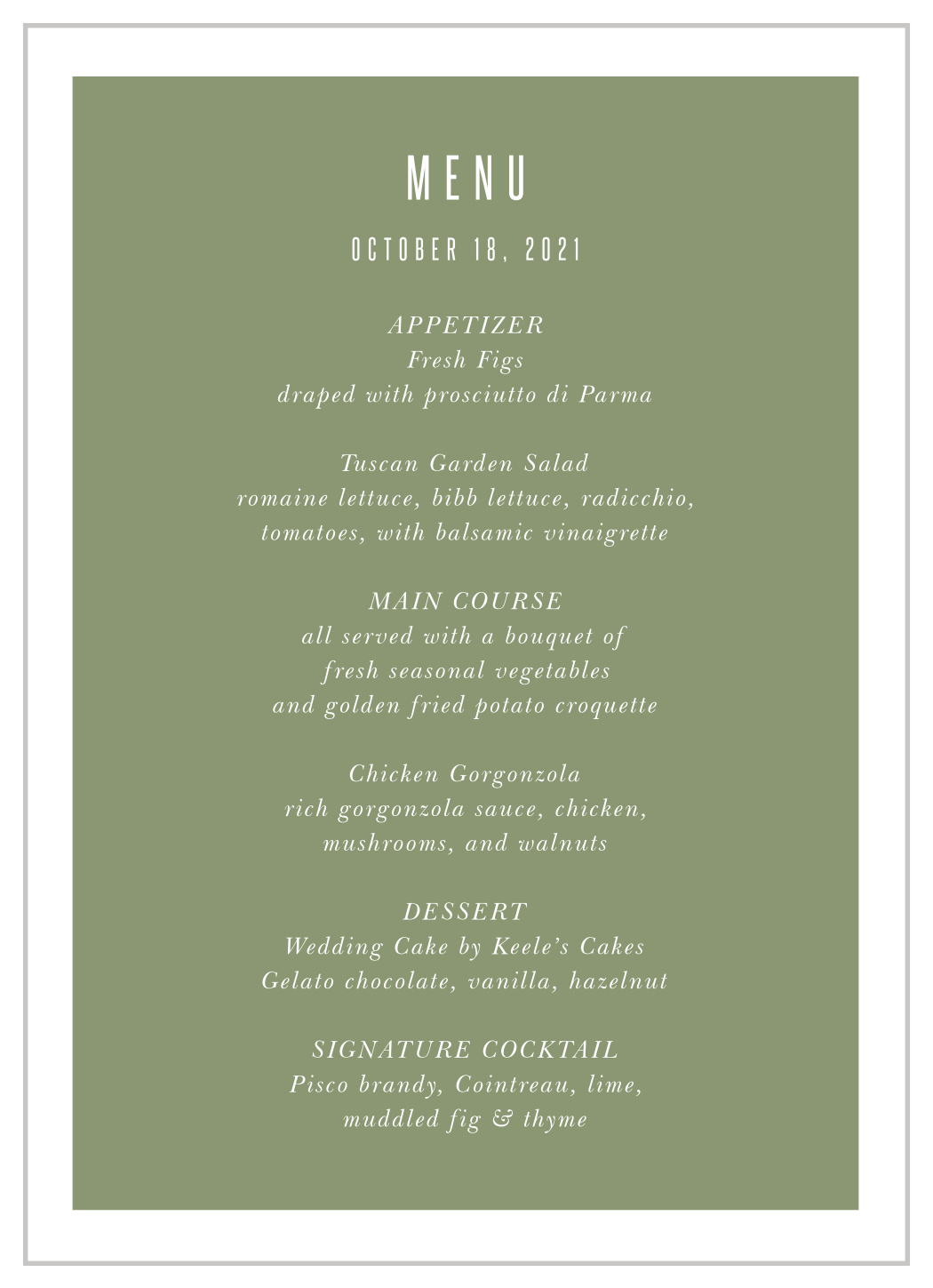 Spring Rose Wedding Menus