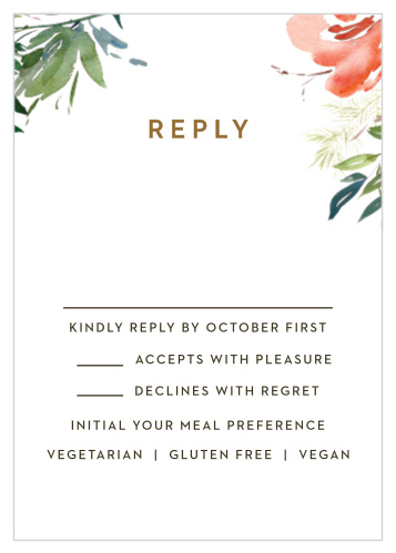 Gather every bit of information you need to plan your wedding using our Winter Berries Response Cards. A stunning ensemble of floral illustrations, smooth typography, and clean design turn this card into one perfect for any guest list.