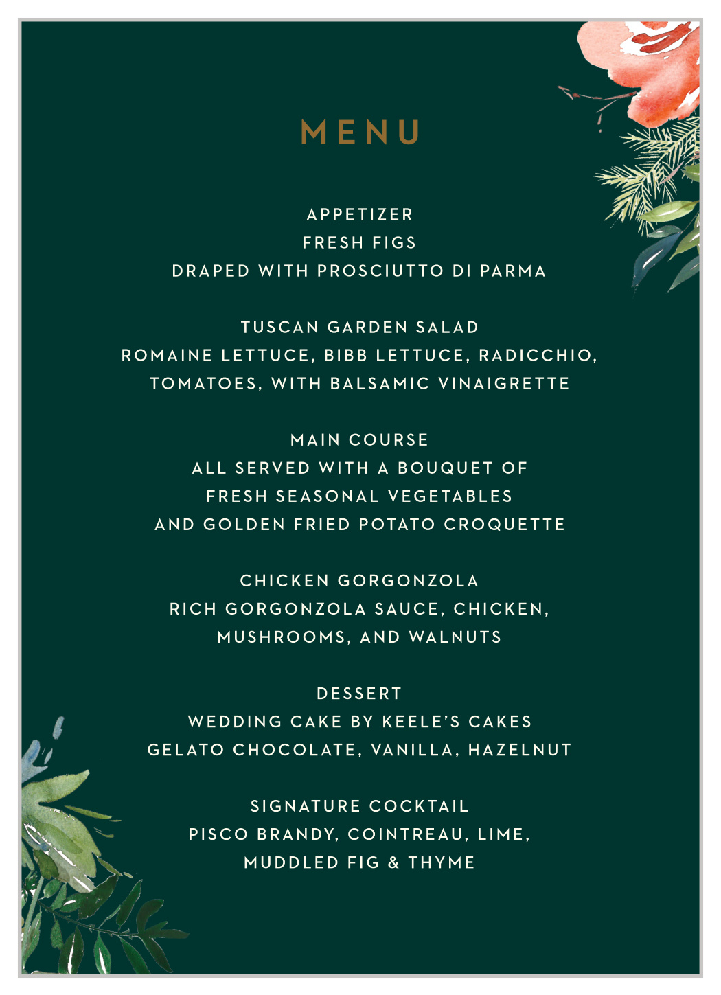 Winter Berries Wedding Menus