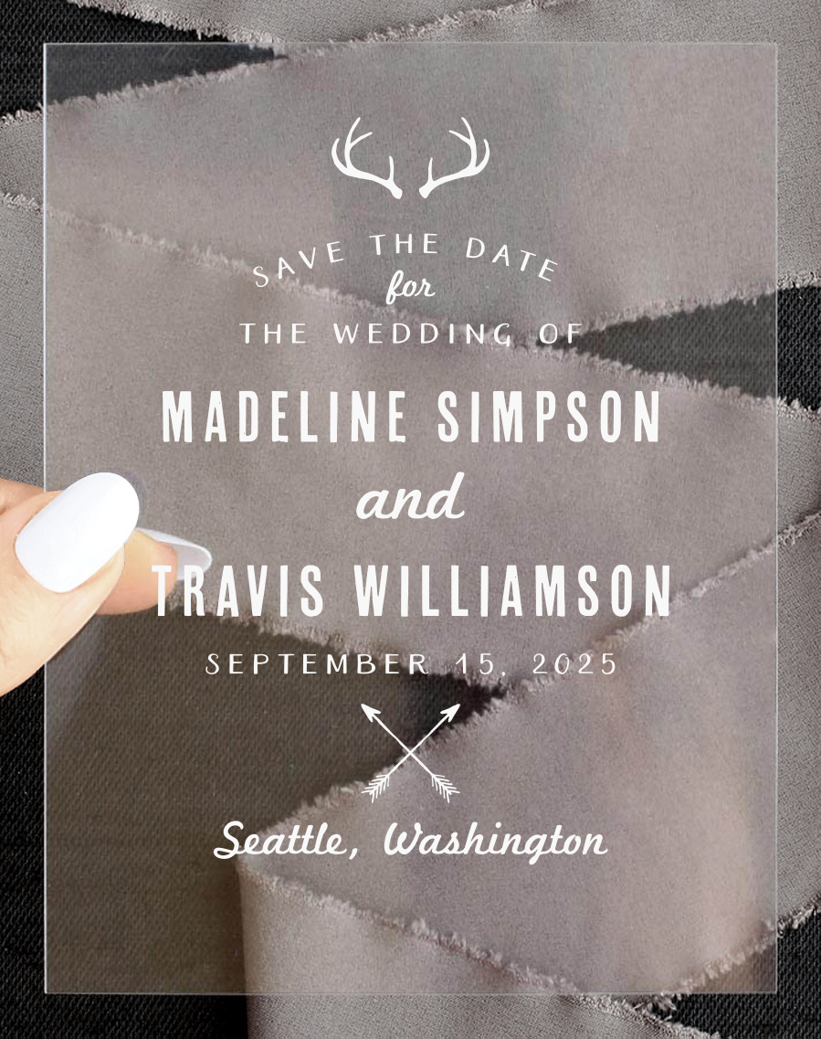 Rustic Antlers Clear Save the Date Cards