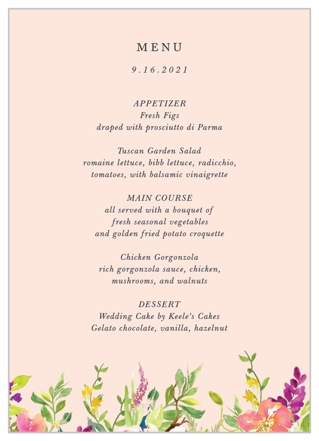 Spring Peach Wedding Menus