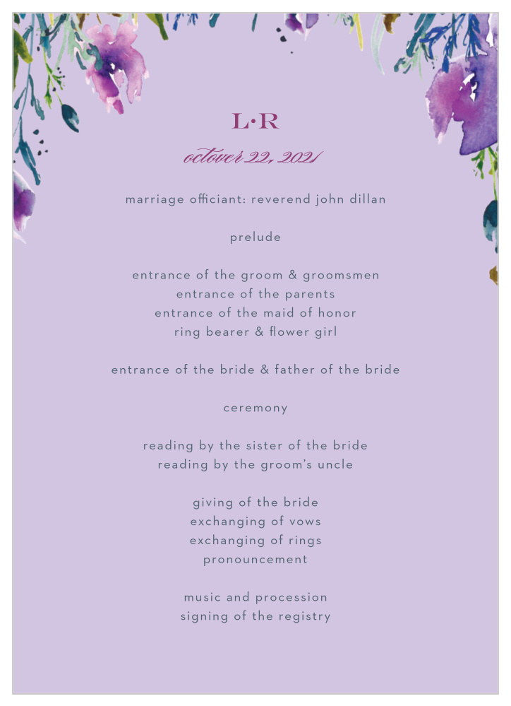 Lavender Blooms Wedding Programs