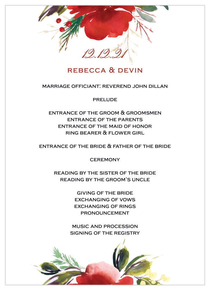 Christmas Pine Wedding Programs