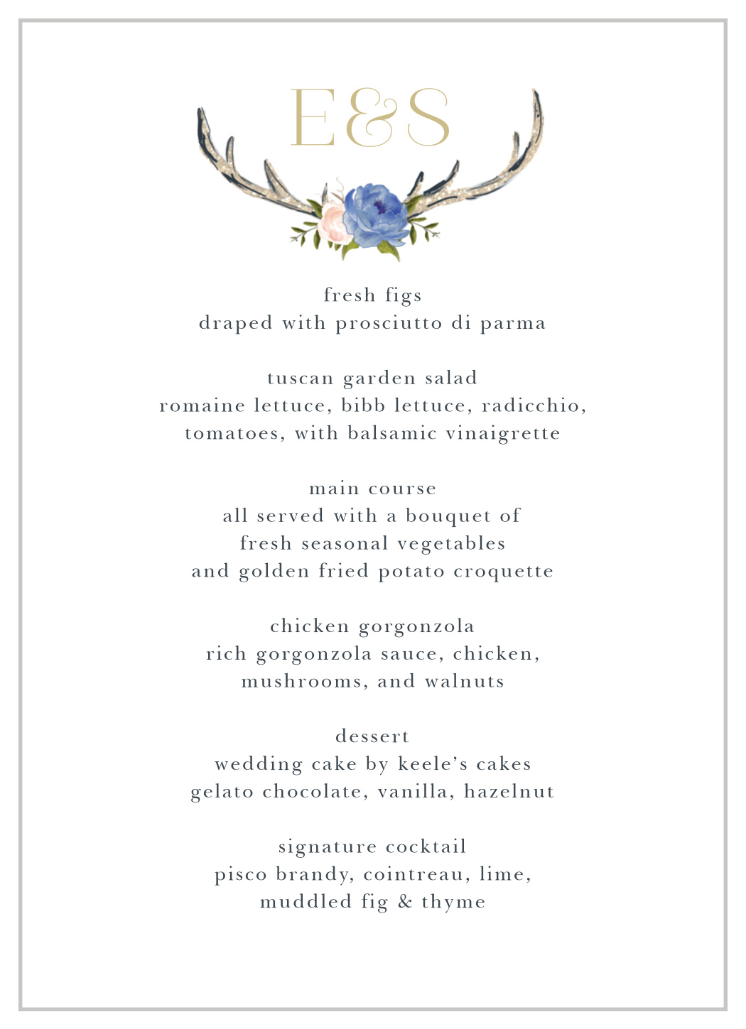 Floral Antlers Wedding Menus