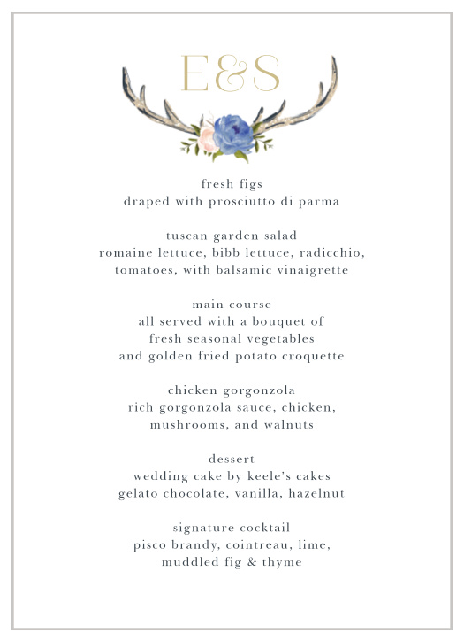 Floral Antlers Wedding Menus