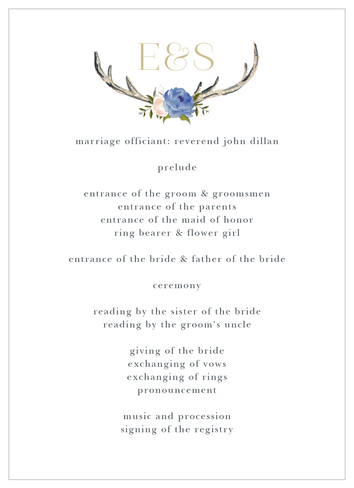 Floral Antlers Wedding Programs