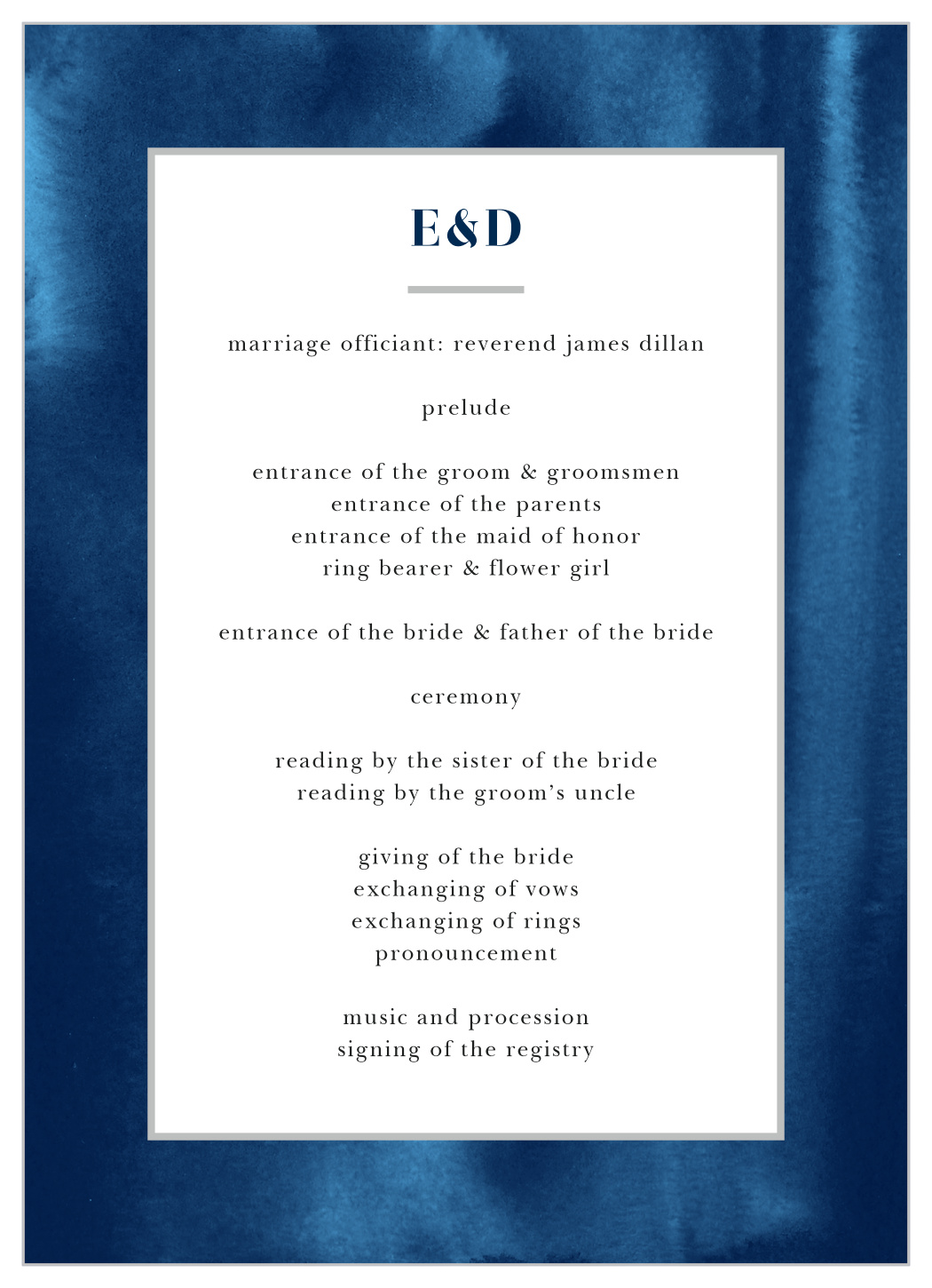 Indigo Watercolor Wedding Programs