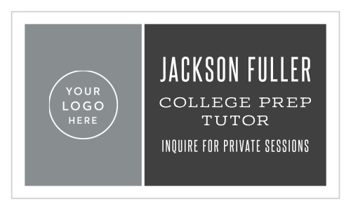 School Tutor Logo Business Cards are a lesson on the perfect business card. Upload your own logo to decorate the lefthand side of the card while your business information adorns the right in an easy-to-read white print.