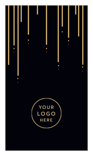 Utilizing the same stunningly simple design as their non-logo counterpoint, our Sparkling Salon Logo Business Cards guarantee the best possible first impression for new clients. Lines descend toward your company's logo in a shining gold foil, immediately capturing the attention and interest of anyone who comes across the card. 