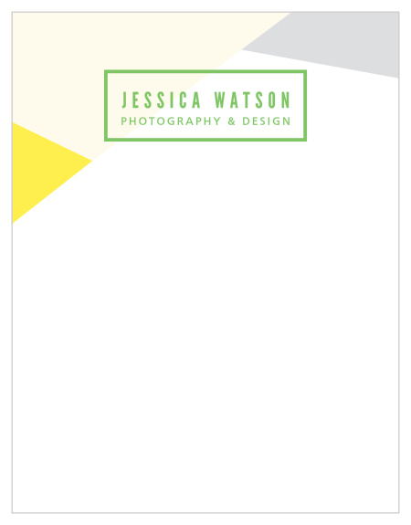 Our Modern Photography Business Stationary features a geometric design with modern coloring of mustard yellow and pseudo silver.