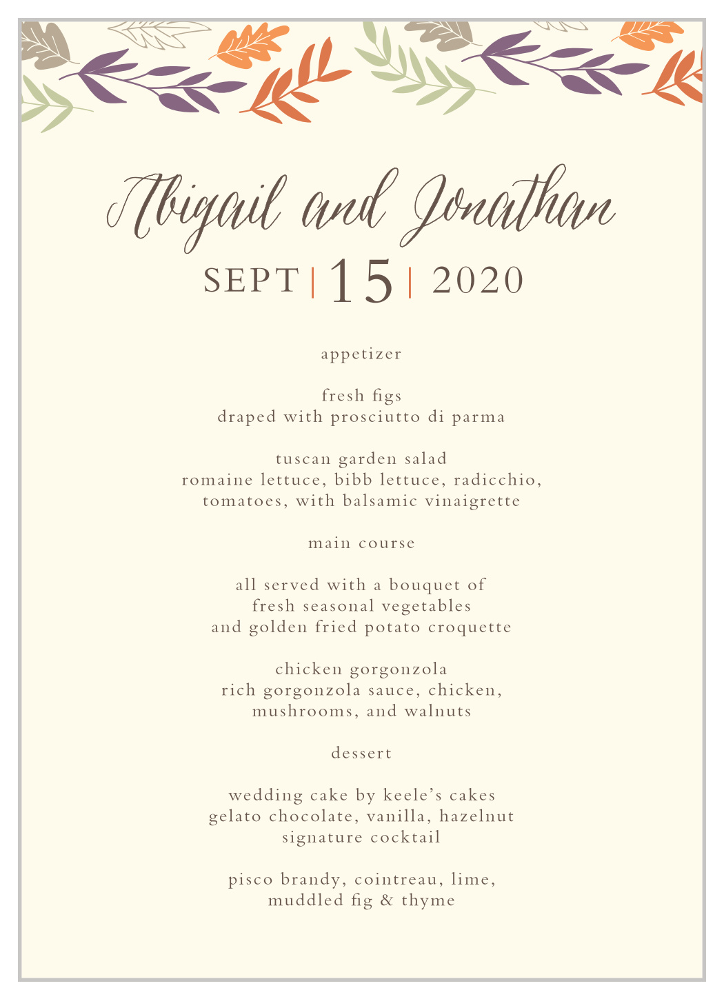 Fall Harvest Wedding Menus