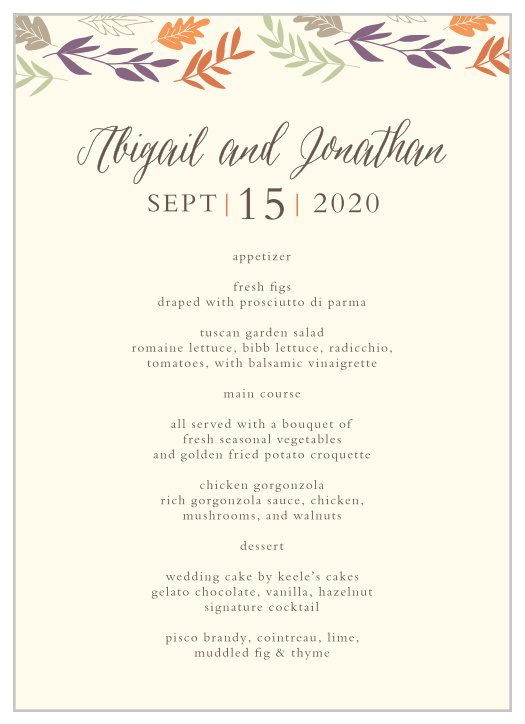Fall Harvest Wedding Menus